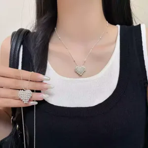 Silver 3D beaded heart pendant necklace, elegant Korean style fashion jewelry for women.