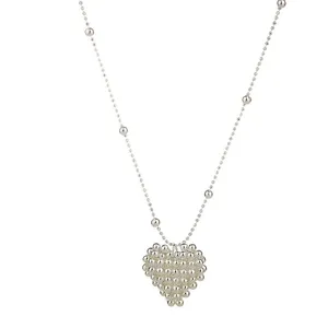 Silver beaded heart necklace long sweater chain Korean style aesthetic fashion jewelry accessory