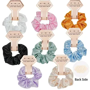 Chouchou Cheveux en Satin Élégant Avec Carte Dorée Cadeau Pour Demoiselle d'Honneur Mariage Minimaliste Femmes Élastiques à Cheveux Accessoires
