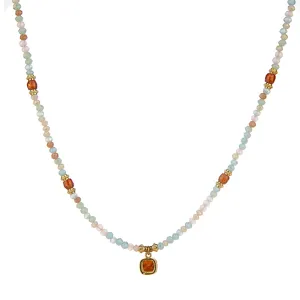 Dopamine colorful beaded necklace for women, cute square pendant clavicle chain jewelry