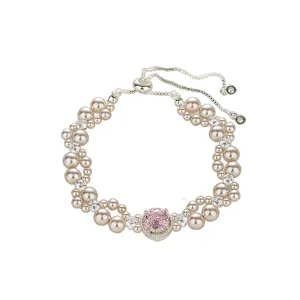 Bracelet réglable en perles et cristaux avec pierre centrale rose bijoux élégants pour femmes