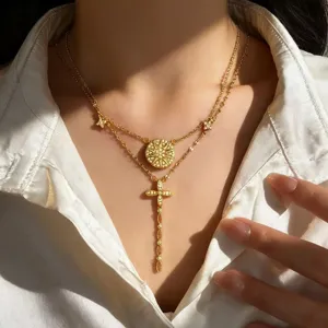 Luxus Titanstahl Kompass Sternenlicht Anhänger Halskette Vergoldet Strass Schicht Kette Halsketten Für Damen Mode Schmuck Geschenk