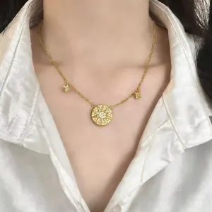 Goldene Kompass Sternen-Halskette mit funkelndem Zirkon-Anhänger, schicke Damen Schlüsselbeinkette.