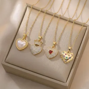 Collier Pendentif Cœur Doux Pour Femmes Chaîne En Acier Inoxydable Strass Chaîne Clavicule Bijoux Cadeau Mode