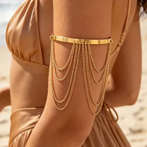 Bracciale a Polsino da Braccio Superiore Multistrato con Catena a Nappe in Metallo Punk Gioielli per il Corpo con Linee Geometriche alla Moda per la Festa della Donna