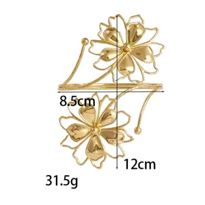 Gold flower open arm cuff bracelet adjustable metal floral upper arm jewelry for women beach vacation.