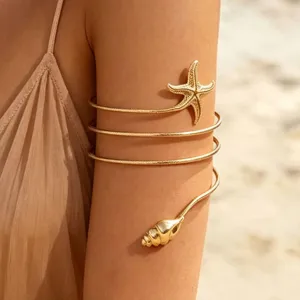 Brazalete de Brazo Espiral de Metal Abierto Ajustable Estrella de Mar Concha Pulsera para Mujeres Playa Fiesta Vacaciones Joyería Corporal
