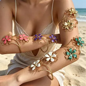 Exaggerated Metal Flower Arm Cuff Open Adjustable Bracelet Bangle For Women Beach Vacation Fashion Statement Upper Arm Jewelry