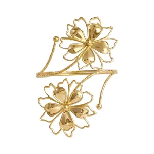 Stunning gold flower open arm cuff bracelet, trendy bohemian beach arm jewelry for women.