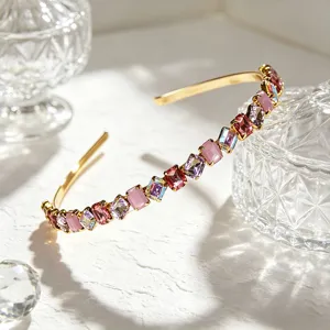 Luxury gold-tone rhinestone headband with multi-color crystal stones for women hair accessories.