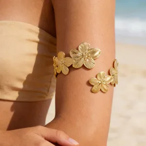 Brazalete de Brazo de Flor de Metal de Playa de Verano Para Mujeres Bohemio Abierto Ajustable Joyería Plateada de Oro Plata