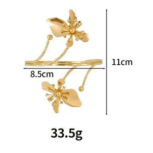 Brazalete de brazo de metal dorado flor manguito ajustable joya abierta de moda