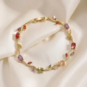 Colorful zircon branch bracelet for women, elegant sparkling crystal floral jewelry piece.