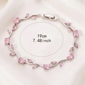 Silver Zircon Pink Flower Vine Bracelet Korean Style Ins Chic Fashion Jewelry Gift 19cm