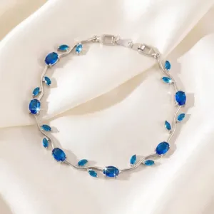 Elegant women silver branch bracelet with blue cubic zirconia ins style fashion jewelry gift