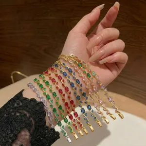 Stunning colorful cubic zirconia vine tennis bracelet set, elegant ins style jewelry for women.