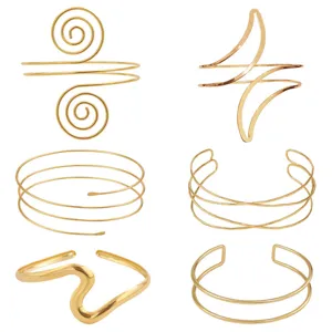 Punk Overdreven Multilaag Open Bovenarmband Verguld Glanzend Geometrisch Armring Sieraden Voor Dames Podiumshow Accessoires