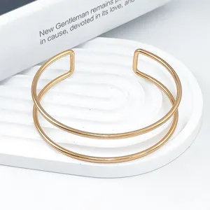 Bracciale a Fascia Aperto in Metallo Regolabile a Doppio Strato Gioielli Minimalisti Esagerati per Donna Regalo per Feste di Spettacolo