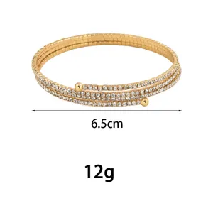 Pulsera multicapa de diamantes de imitación dorados brazalete brillante de cristal para mujer