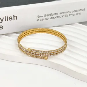 Pulsera de alambre de acero con diamantes de imitación multicapa lujo cristal elegante