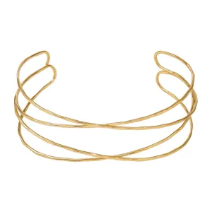 Brazalete abierto multicapa de metal dorado para mujer, joya de brazo elegante moda.