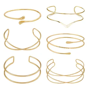 Modieuze Metalen Open Armband Voor Dames Minimalistisch Geometrisch Gelaagd Kruis Manchet Armring Sieraden Accessoire