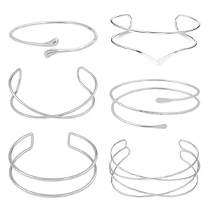 minimalistische zilveren metalen open manchet armband geometrische gedraaide cross arm sieraden