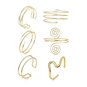 Western Fashion Metal Geometric Arm Cuff Set Wave Cross Multilayer Open Adjustable Upper Arm Bracelet For Women Jewelry Gift