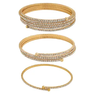 Brazalete rígido multicapa dorado con pedrería brillante y joyería de moda para mujeres
