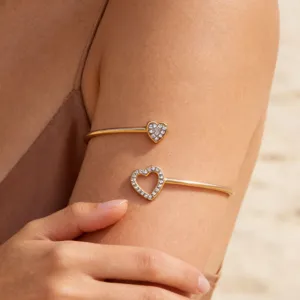 Mode Legering Strass Dubbel Hart Open Bovenarmband Voor Vrouwen Europees Overdreven Arm Cuff Armring Sieraden Cadeau