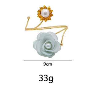 Metal curtain buckle with fabric flower pearl detail, punch-free adjustable holdback 9cm