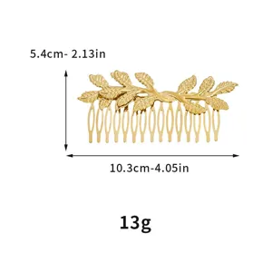 Gold leaf hair comb metal bridal hair pin accessory for women wedding decorative styling.
