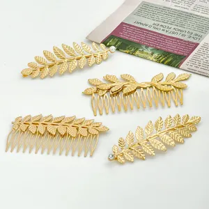 Metal Leaf Hair Comb Rhinestone Artificial Pearl Hair Clip Bridal Wedding Headwear Geometric Line Design Bobby Pin Hair Accessories For Women Party Christmas Gift