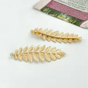 Gold metal leaf hair clips elegant bridal hair accessories side pins for women 2pcs