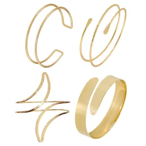 4er Set minimalistische goldene Armreifen, geometrische offene Armbänder Schmuck.