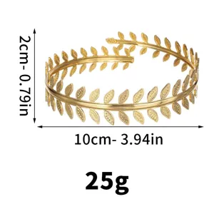 Gold leaf metal bracelet fashion open cuff bangle minimalist goddess armlet jewelry accessory