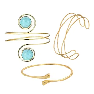 Goldene offene Armspange Set bohemische Schmuck mehrschichtige geometrische Armbänder Damen