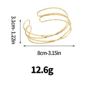 Gold multi-layer open arm cuff bracelet detailed dimensions 8cm width 3.1cm height 12.6g