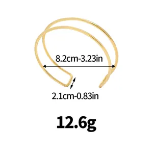 Gold double layer open arm cuff bangle adjustable bracelet jewelry 8.2cm width 12.6g
