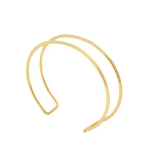 Gold double layer open cuff bracelet minimalist geometric metal arm ring fashion jewelry