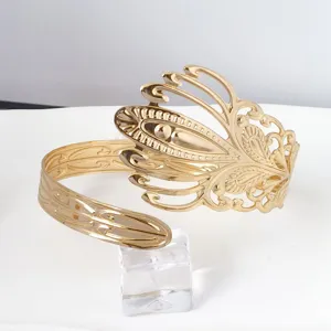 Vintage Metallo Aperto Bracciale da Braccio Francese Fenice Piuma Traforato Regolabile Braccialetto per Unisex Festa Gioielli