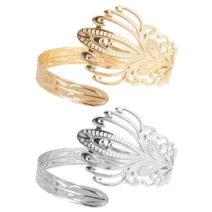 Oro argento vintage aperto piuma bracciale da braccio gotico chic gioiello moda