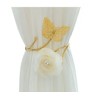 Fermatenda farfalla metallo oro fiore tessuto perla, elegante clip decorativa per la casa.