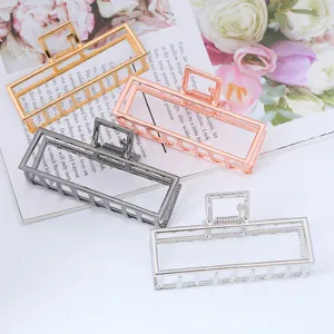 Geometric Rectangle Zinc Alloy Hair Claw Clip For Women Electroplated Metallic Texture Large Hair Clamp Everyday Styling Accessories