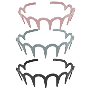 Lot de 3 serre-têtes en plastique ondulé rose, bleu-gris et noir pour la coiffure.