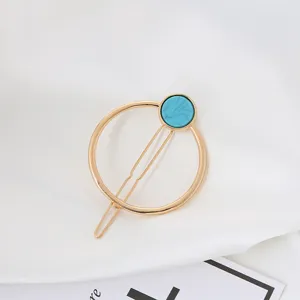 Pinza de pelo geométrica dorada minimalista de verano con patrón de mármol azul para mujeres.