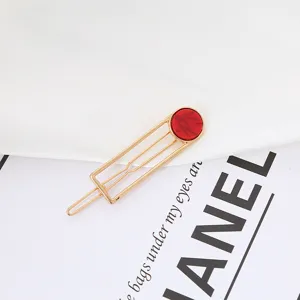 Pinza de pelo geométrica de metal con patrón de mármol rojo, pasador elegante para diario.