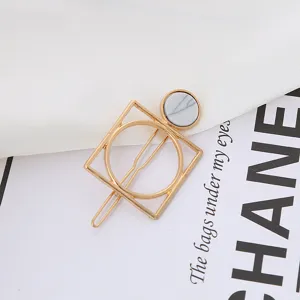 Pinza de pelo geométrica de mármol metal elegante horquilla dorada para mujeres uso diario