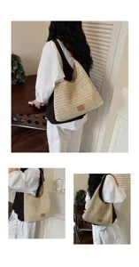 Borsa a Tracolla Traforata Tessuta Estiva Shopper Spiaggia Donna Moda Paglia Borsa