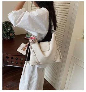Stile coreano vintage grande capacità borsa a zaino spalla pelle morbida bianca casual